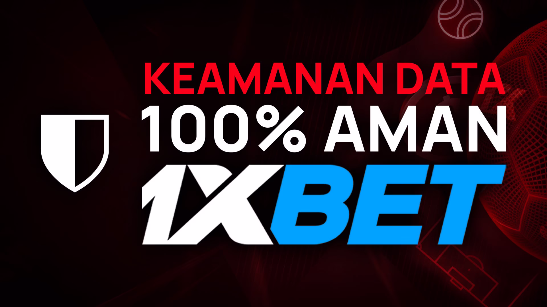 Thumbnail keamanan data saat mendaftar di 1xBet, dengan ikon perisai.