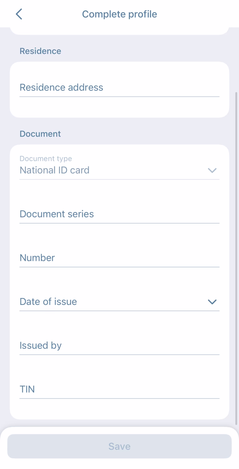Formulir untuk melengkapi profil pribadi di 1xBet yang meminta data kependudukan seperti alamat, nomor KTP, dan tanggal penerbitan untuk verifikasi KYC.